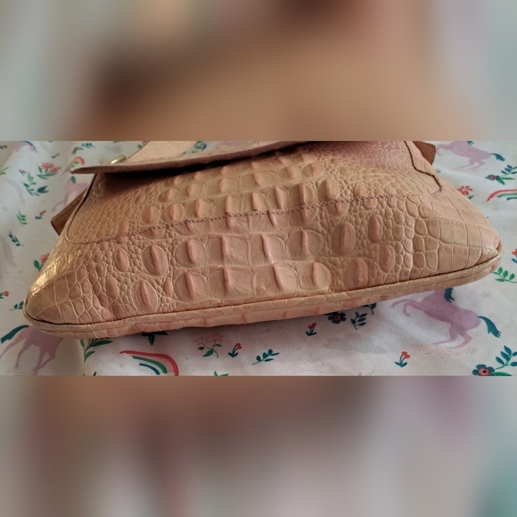 Vintage Y2K Brahmin Pink Croc Leather Boho Neutral Satchel Shoulder Purse Bag - Picture 6 of 8